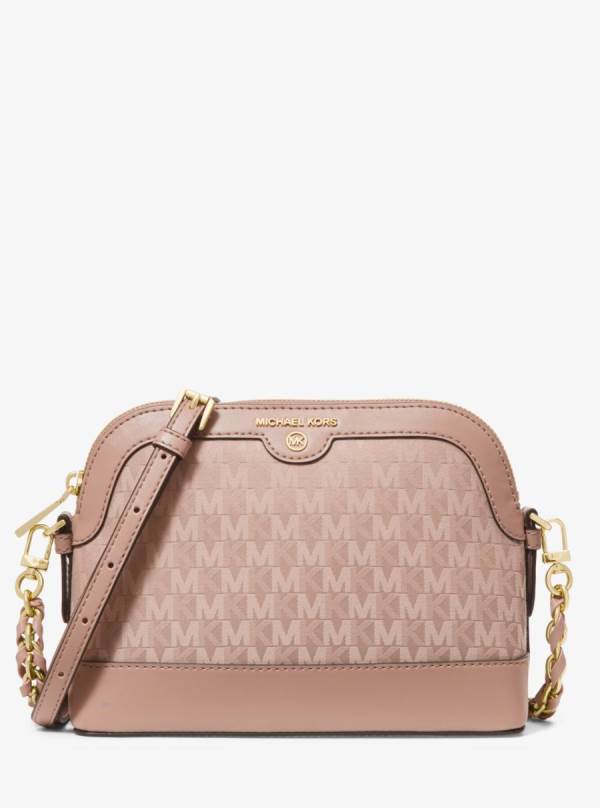 Damske Crossbody Kabelka Michael Kors Large Logo Jacquard and Faux Leather Dome Ruzove Biele - Kabelky Michael Kors Akcia | AJLGP-3917